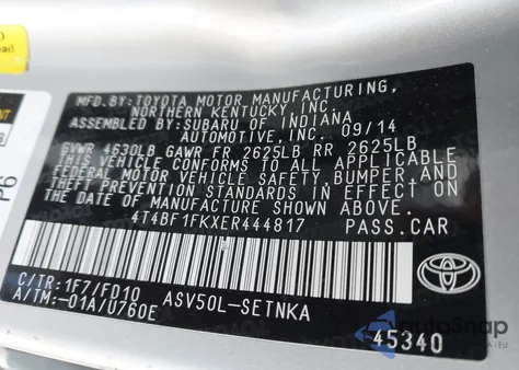 2014 Toyota Camry Le из США, поврежденный, VIN 4T4BF1FKXER444817